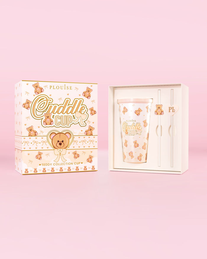 Εικόνα του P.Louise Teddy Bear Steel Cuddle Cup Tumbler & Straw σε συσκευασία με σχέδιο teddy print