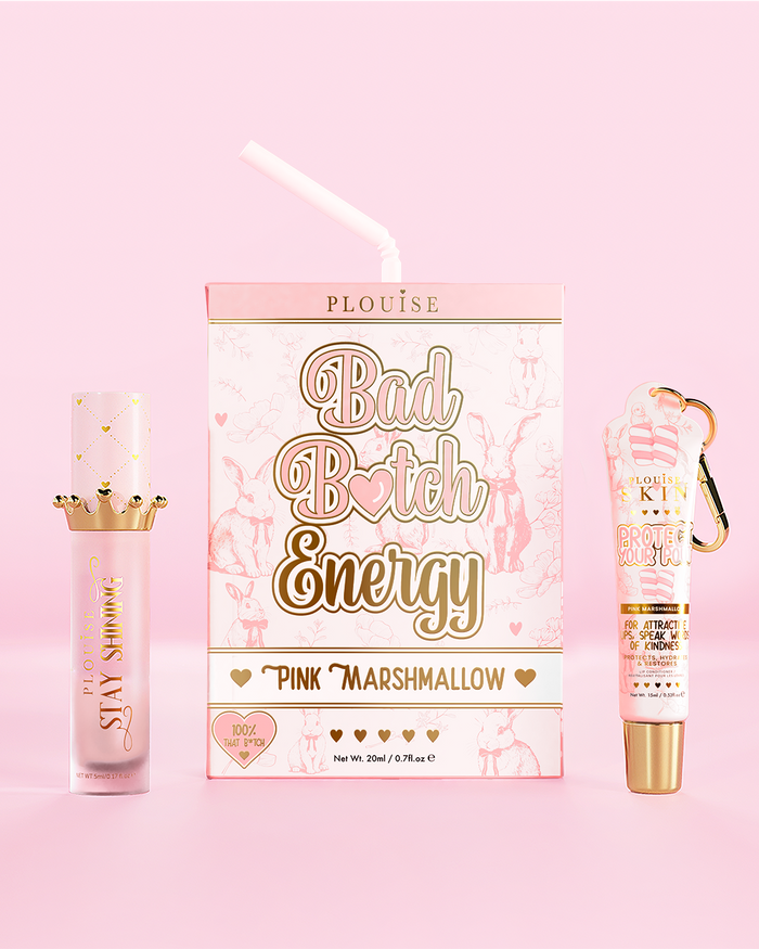 P.Louise 'Bad Bitch Energy' ροζ ντουέτο χειλιών marshmallow σε ροζ φόντο
