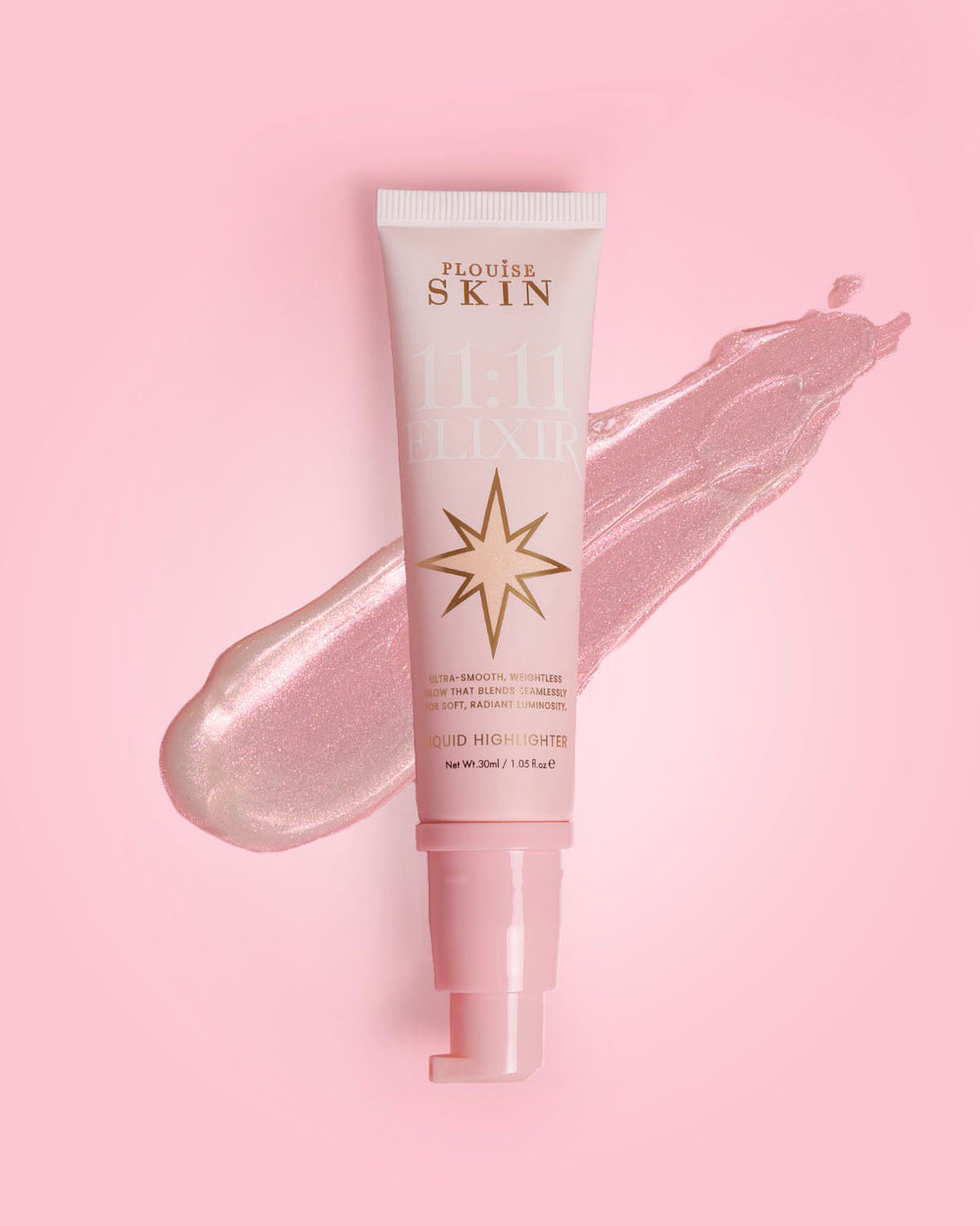 P.Louise 11:11 Elixir Iridescent Pink Liquid Highlighter Swatch λουκουμιού