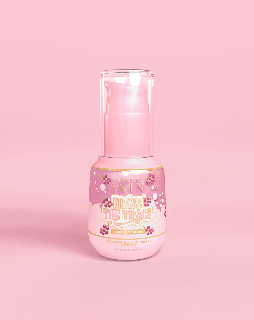 Ροζ μπουκάλι P. Louise Erase The Trace Dark Spot Correcting Serum σε ροζ φόντο