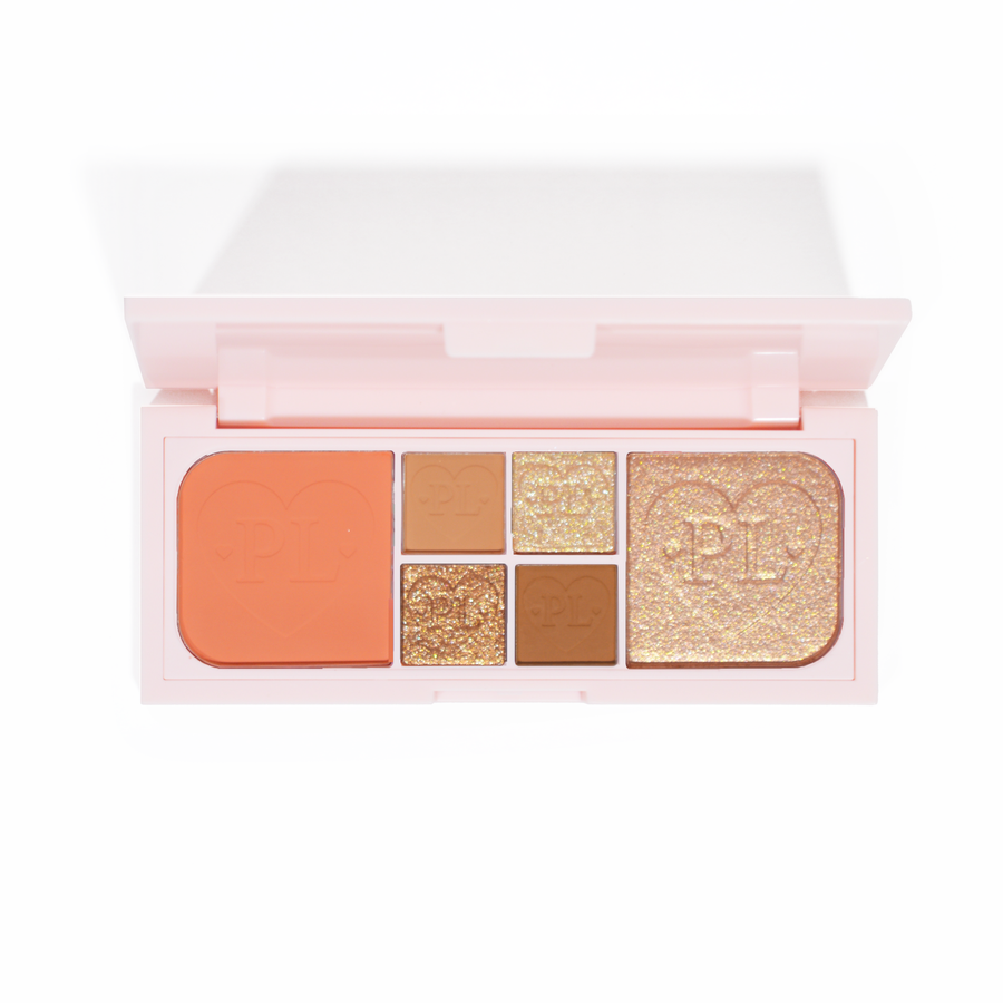 Μια εικόνα της P.Louise Fluffy Fantasy Mini Eyes & Face Palette με κρεμώδη ματ και βουτυρένια λάμψη σε μια σειρά από ροδακινί και ουδέτερες αποχρώσεις